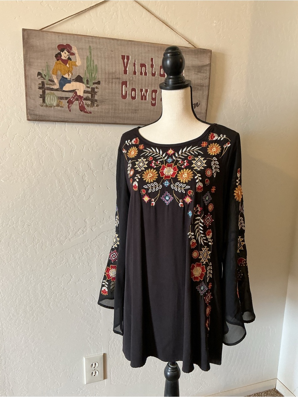 Lucky & Blessed Black Embriodered Top